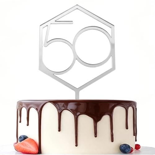 Elegant Silver 50th Birthday Cake Topper - Hexagon Acrylic Decoration