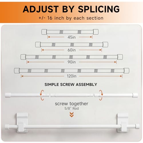SIMEWIN No Drill Curtain Rod 30-45 Inches - Modern White, Dual Support