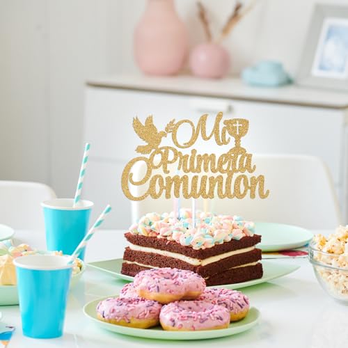 First Holy Communion Cake Topper - Gold Glitter Cross Decoration