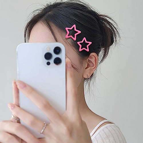Star Hair Clips Metal Snap Barrettes Light Red Y2K 10Pcs