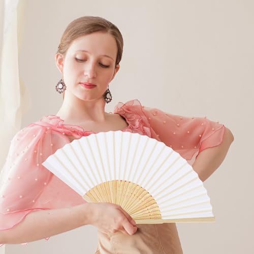 Elegant White Folding Hand Fan - Wooden & Paper Design for Weddings & Parties