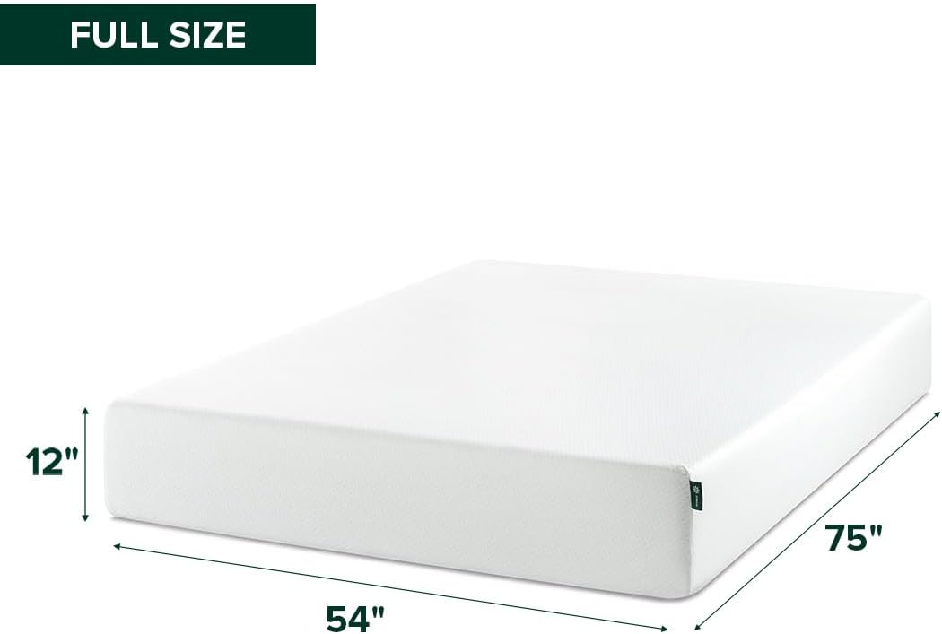 Zinus 12 Inch Full Green Tea Memory Foam Mattress - Medium Firm, Zoned Pressure Relief, Fiberglass Free