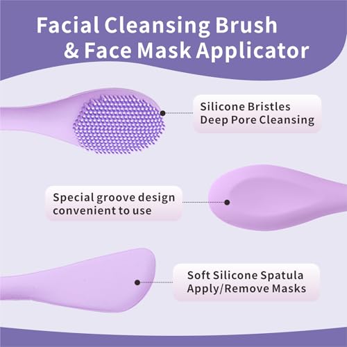 Silicone Face Scrubber and Mask Applicator Brush (Pink, Purple)