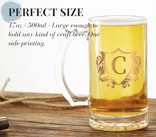 Personalized Beer Mug - 17oz Heavy Handle Stein for Men - Birthday & Christmas Gift - J