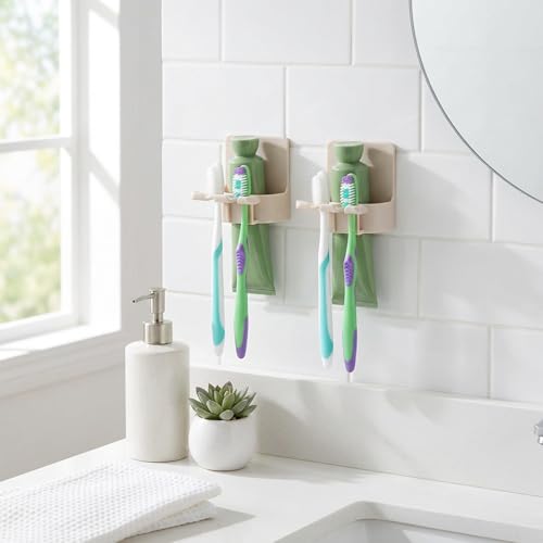 Wall-Mounted Toothbrush Holder - Adhesive Electric Toothbrush Organizer (2 Pack)