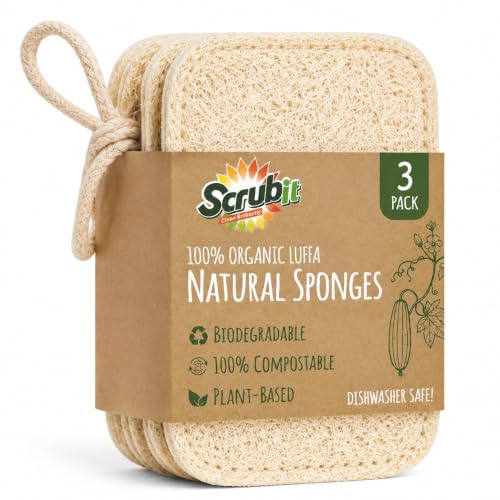 Natural Loofah Dish Sponge 3-Pack - Biodegradable Kitchen Cleaners