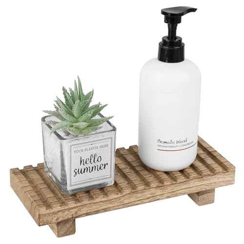 Rustic Farmhouse Bathroom Tray Stand - 8.6" x 3.6" Brown Wood