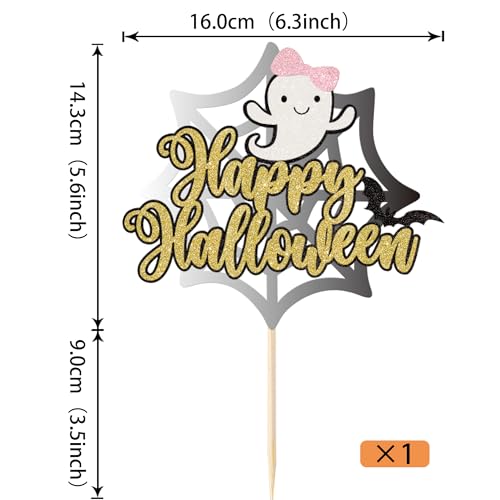 Happy Halloween Glitter Cake Topper - Spooky Ghost & Bat Cake Pick