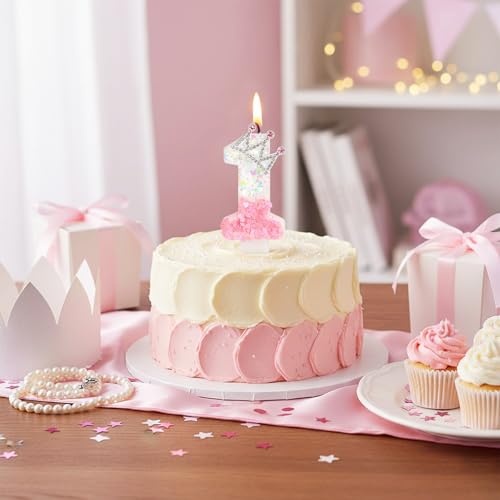 Pink Crown Number 1 Birthday Candle for Princess Parties