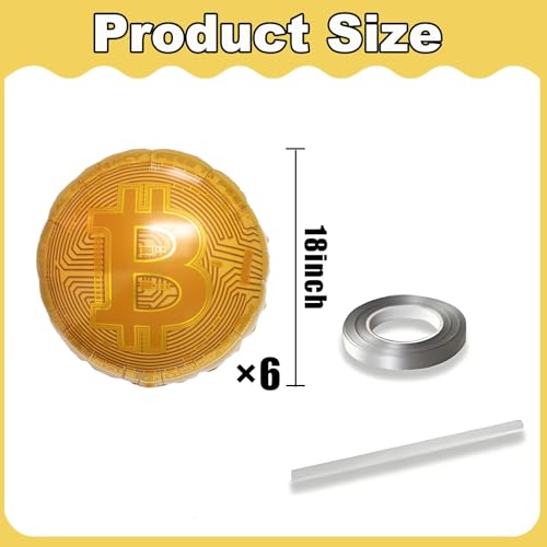 Gold Bitcoin Balloons - 6pcs 18inch Foil Party Decorations