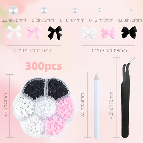 300Pcs 3D Bow Nail Charms and Flatback Pearls Set for DIY Manicure