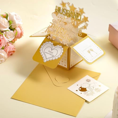 Pop Up Anniversary Card for Husband - 3D Gold Fireworks Design