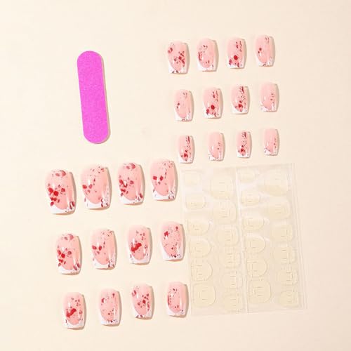 GLINLS Halloween Press on Nails Medium Square Bloody White French Tip False Nails
