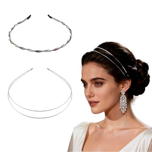 LUSTRIB 2 Pcs Thin Metal Headbands for Women Adjustable Hair Accessories