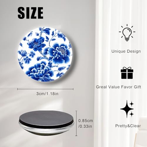 12-Piece Blue Flower Glass Refrigerator Magnets, 1.2-Inch Boho Fridge Decor