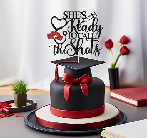 Nurse Graduation Cake Topper - Black and Red BSN RN Party Decor