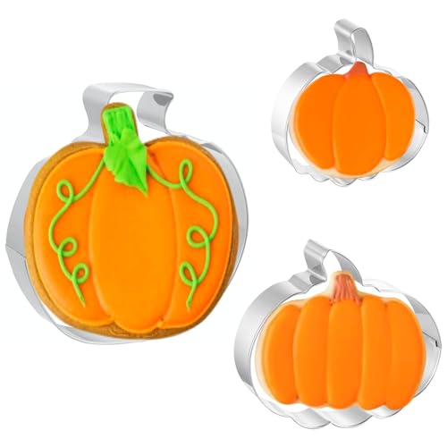 JOB JOL Stainless Steel Pumpkin Cookie Cutters 3-Piece Set for Baking