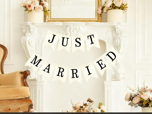 Rustic Burlap 'Just Married' Wedding Car Banner - Pre-Assembled Wedding Decor