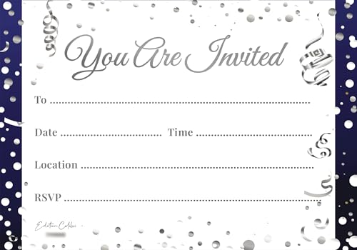 Elegant Dark Blue & Silver 18th Birthday Invitation Cards - Set of 10