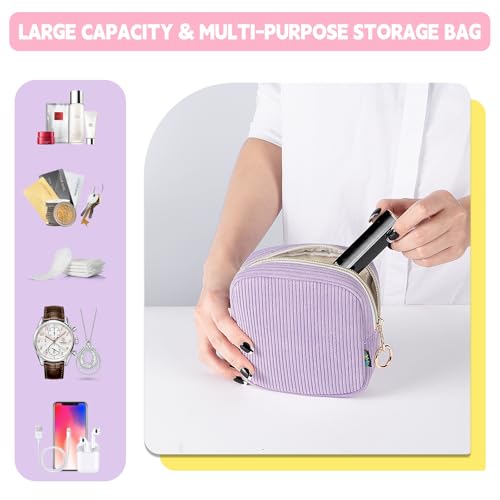 Corduroy Small Makeup Bag for Purse Portable Mini Travel Cosmetics Pouch