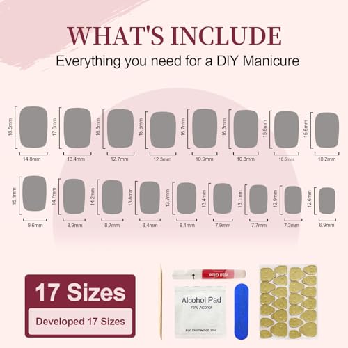 Short Square Hot Pink Press On Nails Kit - 34 Pcs Acrylic False Nails