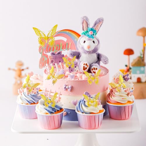 36Pcs 3D Butterfly Cake Toppers - Gold Decorations for Parties
