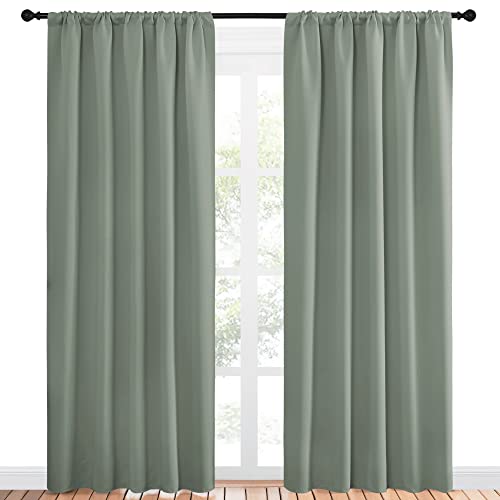 NICETOWN Greyish Green Blackout Curtains - 52 x 84-Inch Rod Pocket Drapes (2)