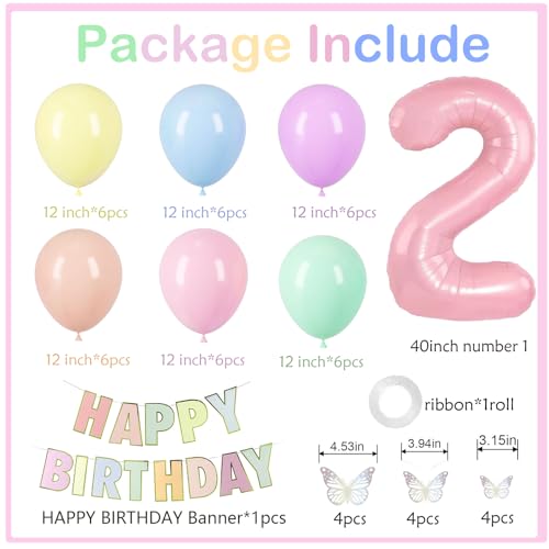 Yumiche 2nd Birthday Decorations for Girl - Pastel 2nd Birthday Party Set with Balloons & Banner (2-pastel / 2nd)