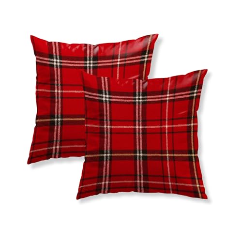 HOMETITUTE Set of 2 Christmas Rustic Plaid Throw Pillow Covers 18x18 Inch - Variation #04