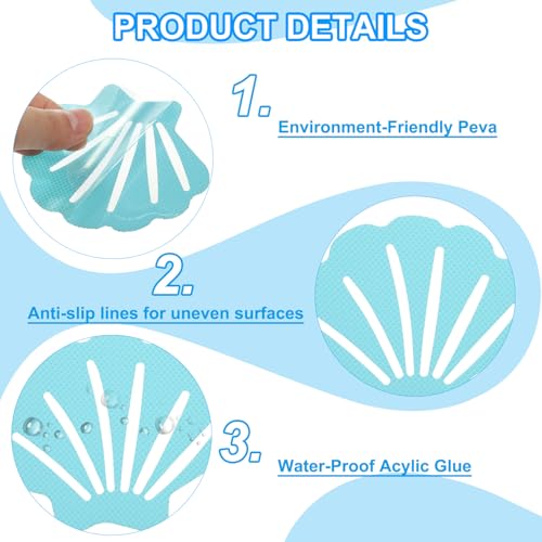 PATIKIL Blue Shell Bathtub Non Slip Stickers 6 Pack with Scraper