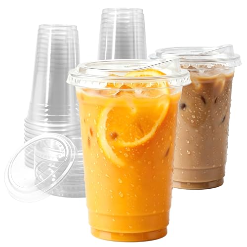 16oz Clear Plastic Cups with Strawless Sip Lids - 25 Sets for Cold Drinks
