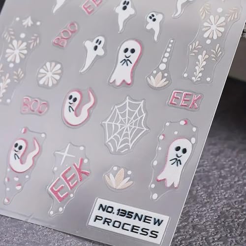 5D Embossed Halloween Ghost Nail Stickers Self-Adhesive Decals