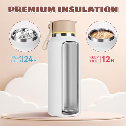 Fijinhom 12oz Kids Insulated Water Bottle - BPA-Free Stainless Steel, White