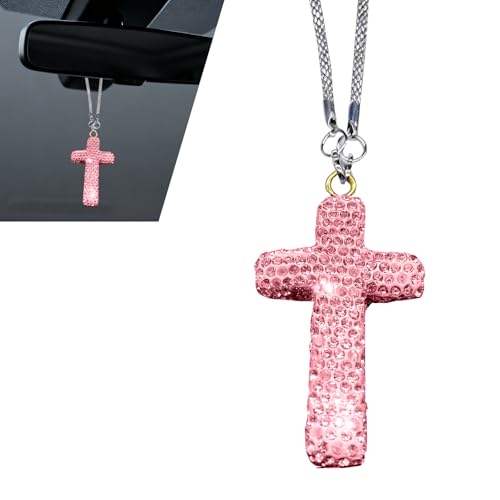 Bling Cross Car Hanging Ornament - Rhinestone Rear View Mirror Pendant