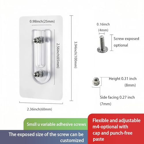 Adhesive Screw Hooks - 2 Pcs Waterproof U-Shape Wall Hooks