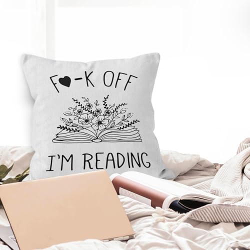 HIWX Book Reading Throw Pillow Cover, Soft Flannelette 18x18 Inch, White