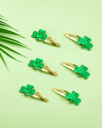 Glitter Shamrock Hair Clips Green Clover Hairpins 6 Pcs St. Patrick's Day