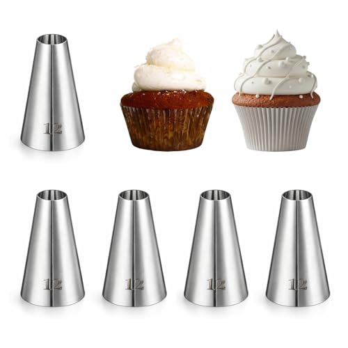 DOPENSPI 5 Pcs Large Round Piping Tips #12 - Stainless Steel Cake Decorating Set