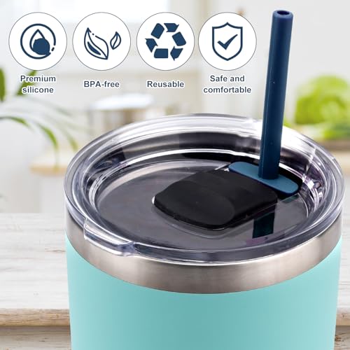 PEUTIER 5-Pack Reusable Silicone Straws with Dust-Proof Baffle for Yeti Tumblers, Blue