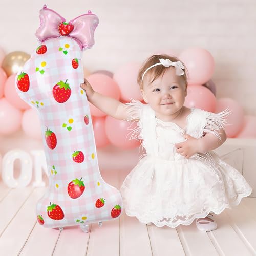 40 Inch Strawberry Number 1 Balloon for First Birthday Party Decorations