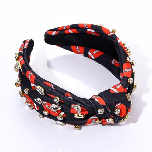 Mokkia Rhinestone Football Headband for Women - Wide Knotted Hairband