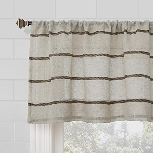 Mocha Linen Twill Stripe Sheer Valance, 52" x 14" - Anti-Dust & Pet Friendly
