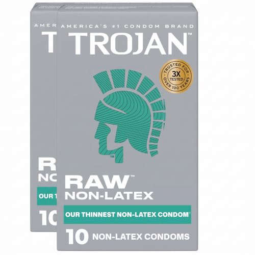Trojan Raw Non-Latex Thin Lubricated Condoms - 10 Pack, Polyurethane, Safe & Sensitive