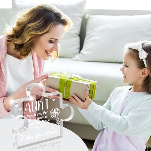 Aunt Acrylic Puzzle Plaque Gift - Best Aunt Ever Birthday & Christmas Present from Niece Nephew, 3.5 x 3.9 Inch Desk Decoration