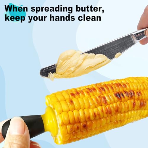 AQRINGO Corn Cob Holders - 12 Pcs Stainless Steel Skewers, Yellow-Black