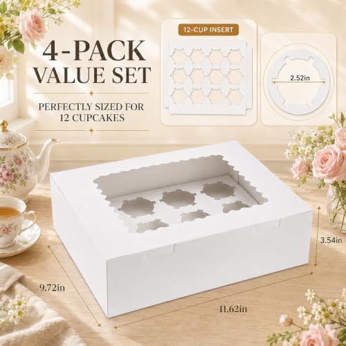 12 Count Cupcake Boxes with Window - 4PCS Clear Insert Holders