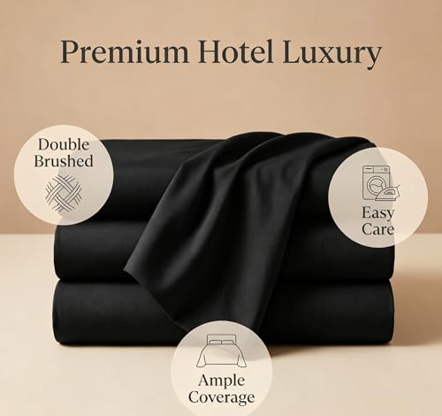 Luxury Brushed Microfiber Flat Sheet (Queen, Black) - Soft & Durable