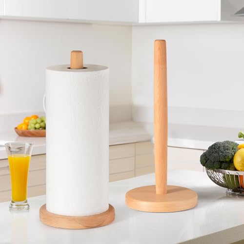 Large Wooden Paper Towel Holder Beechwood Kitchen Dispenser with Anti-Skid Base