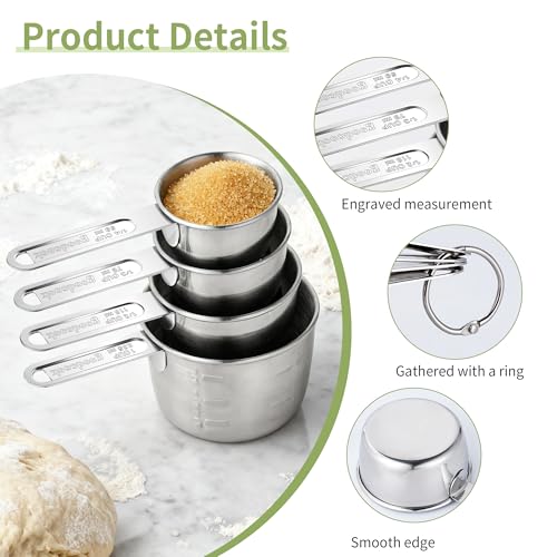 Stainless Steel Measuring Cups Set - 4 Sizes, Stackable Kitchen Tools