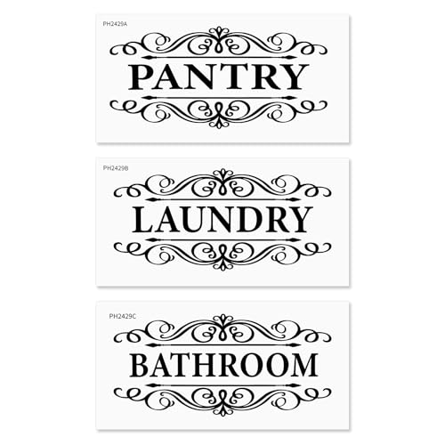 3-Piece Vinyl Laundry, Pantry, and Bathroom Door Sign Set - Wall Decals
